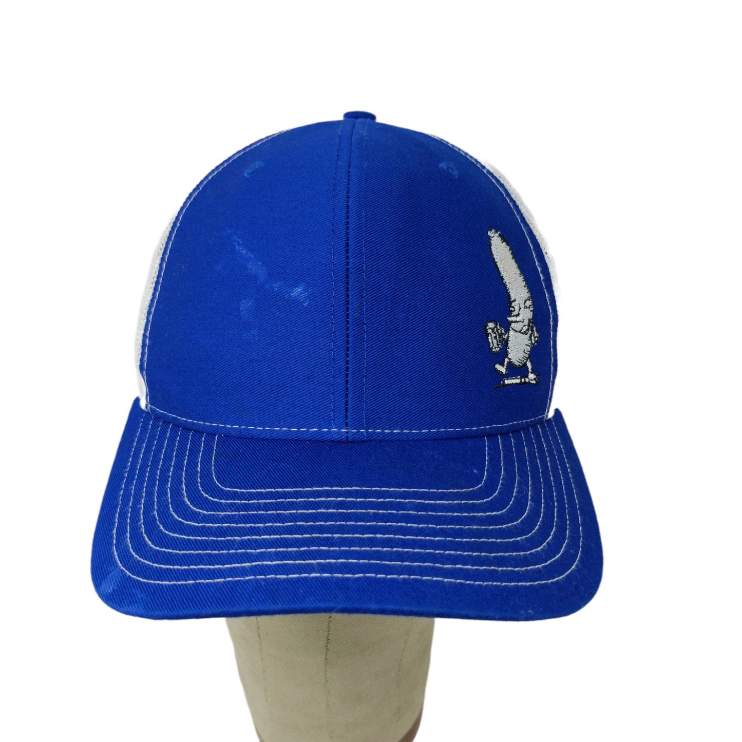 Richardson Style 112 Meshback Snapback Hat Embroidered Drunk Sausage Blue White