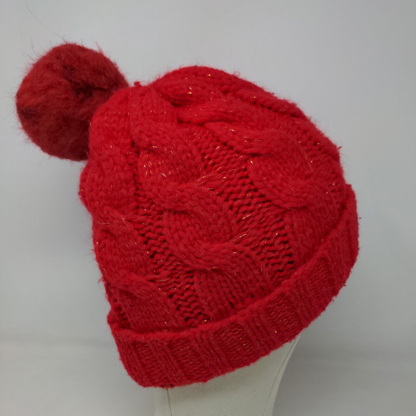 Gettix Men's Knit Beanie Ski Cap Red One Size Cable Knit Pom Pom