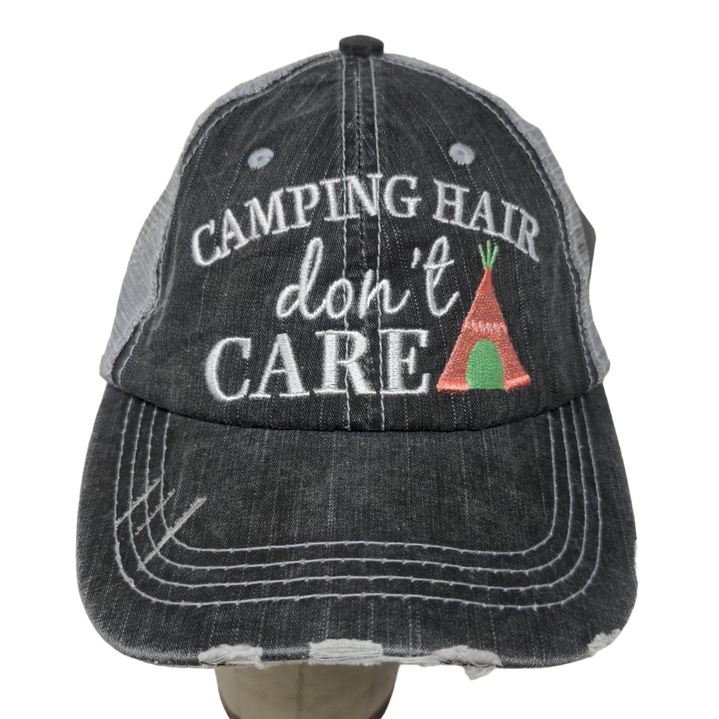 Katydid Women's Strapback Mesh Back Hat Gray Camping Hair Embroidered Logo