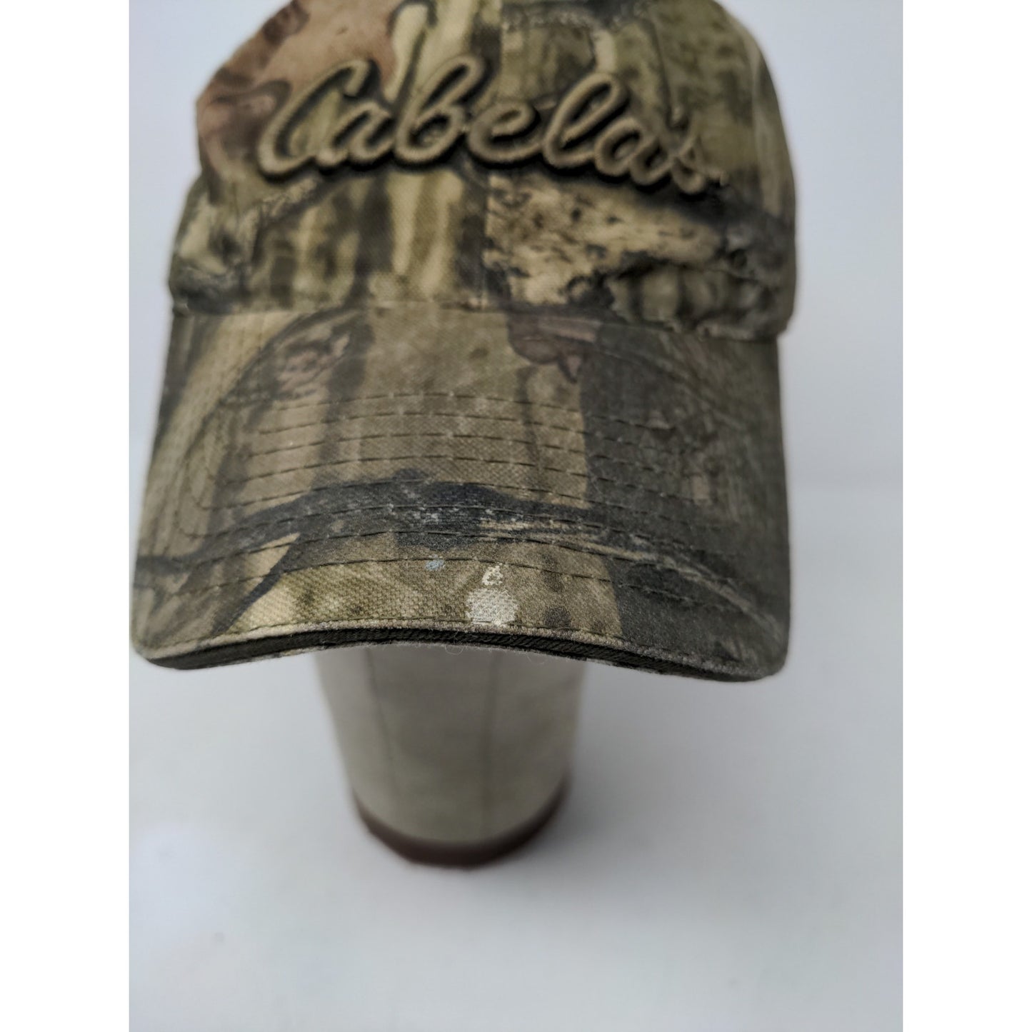 Cabelas Camo Slideback Hat OSFM Thick Embroidered Logo Cap Green Brown