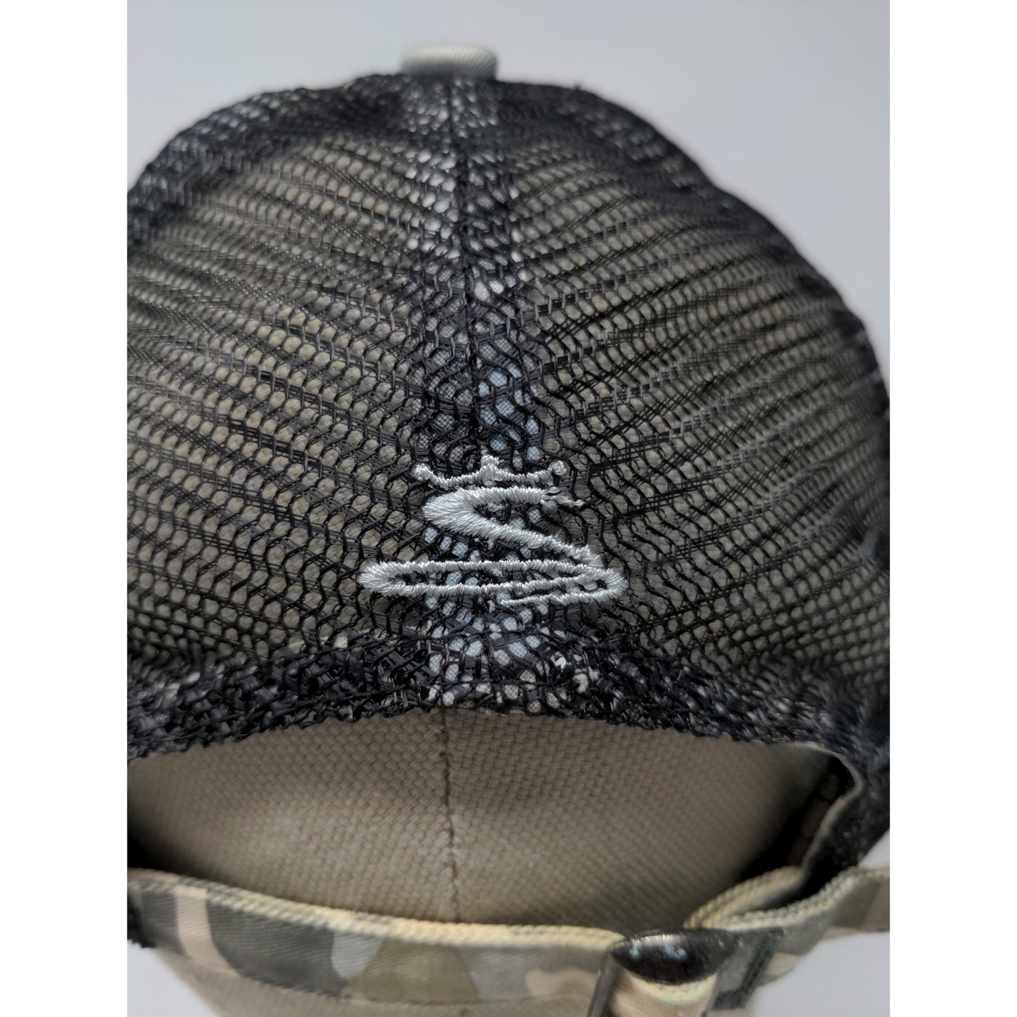Cobra Slideback Meshback Camo Hat Gray Brown Embroidered Logo Spell Out