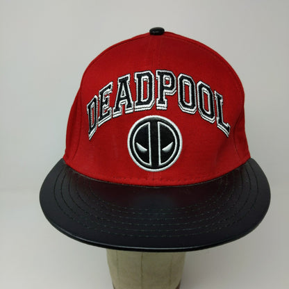Marvel Deadpool Flat Bill Snapback Hat Embroidered Logo Spell Out Red Black