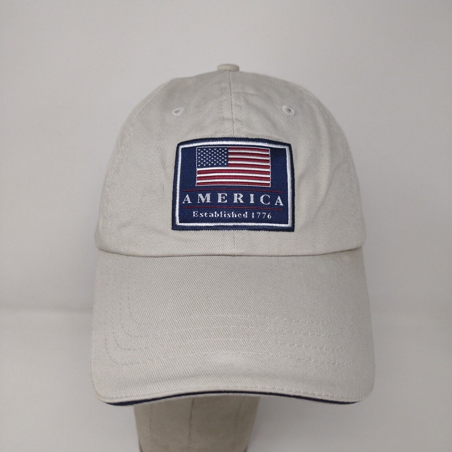 Sonoma Men's Slideback Hat Cap Tan OSFA Patriotic Embroidered Flag Logo