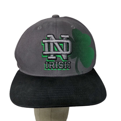 Notre Dame Fighting Irish Snapback Hat Gray Black OSFA Embroidered Logo Clover