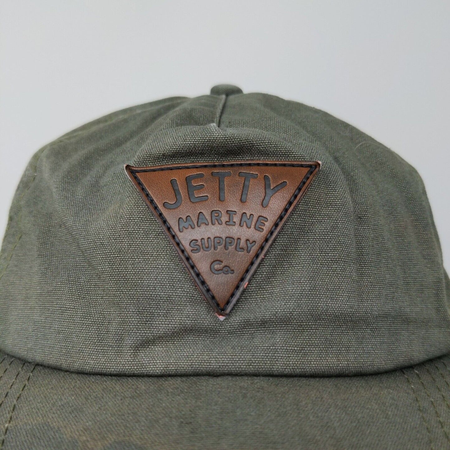 Jetty Life Marine Supply Olive Green Cap Hat Adjustable Leather Strap Buckle