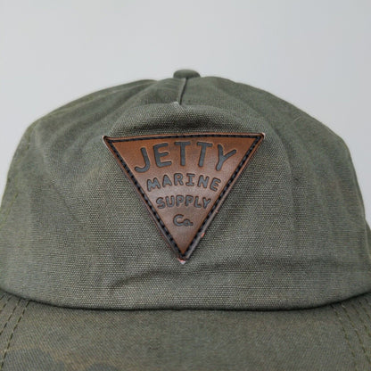 Jetty Life Marine Supply Olive Green Cap Hat Adjustable Leather Strap Buckle