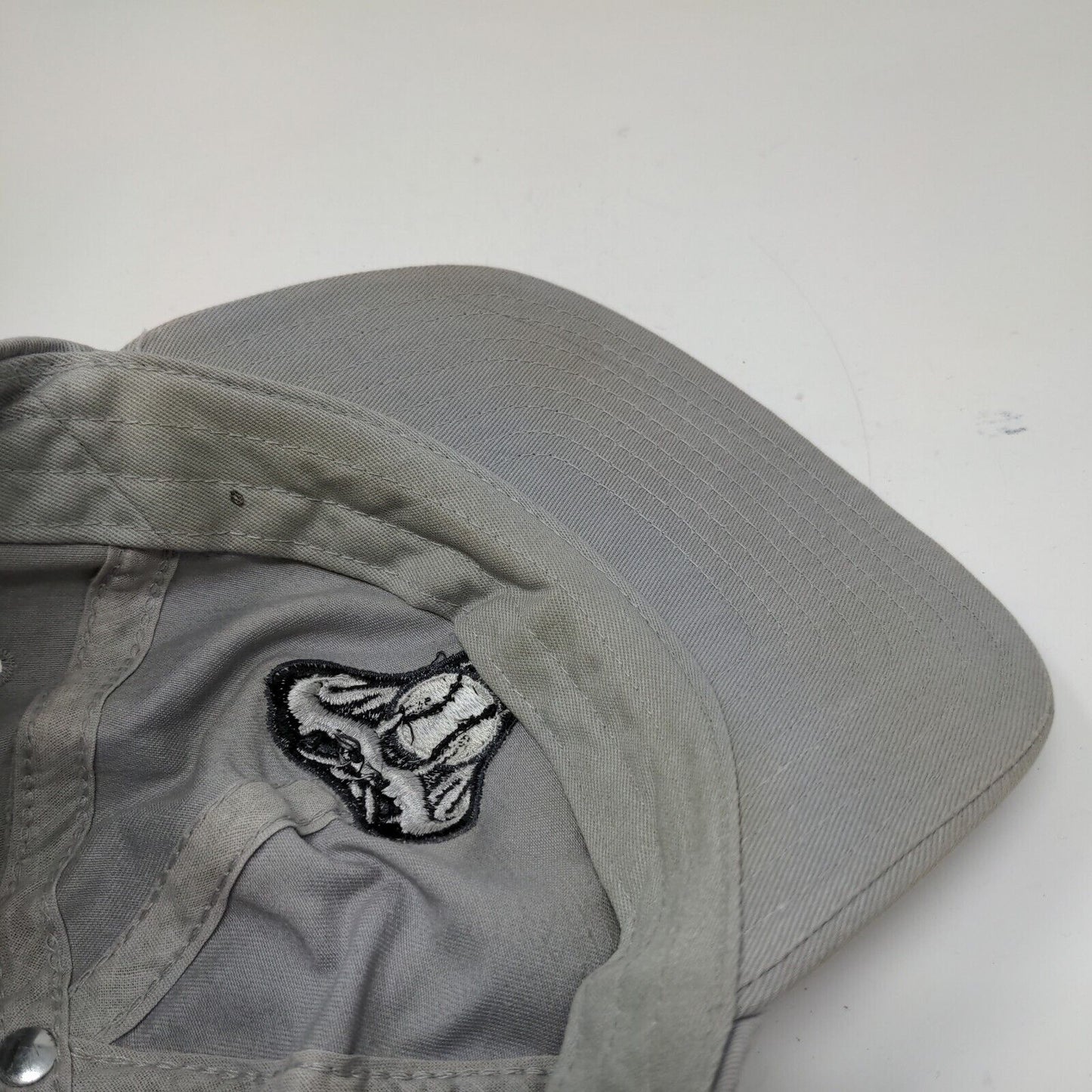 New Era Mens Slideback Hat Gray OSFA Embroidered Rattlesnake Logo Distressed