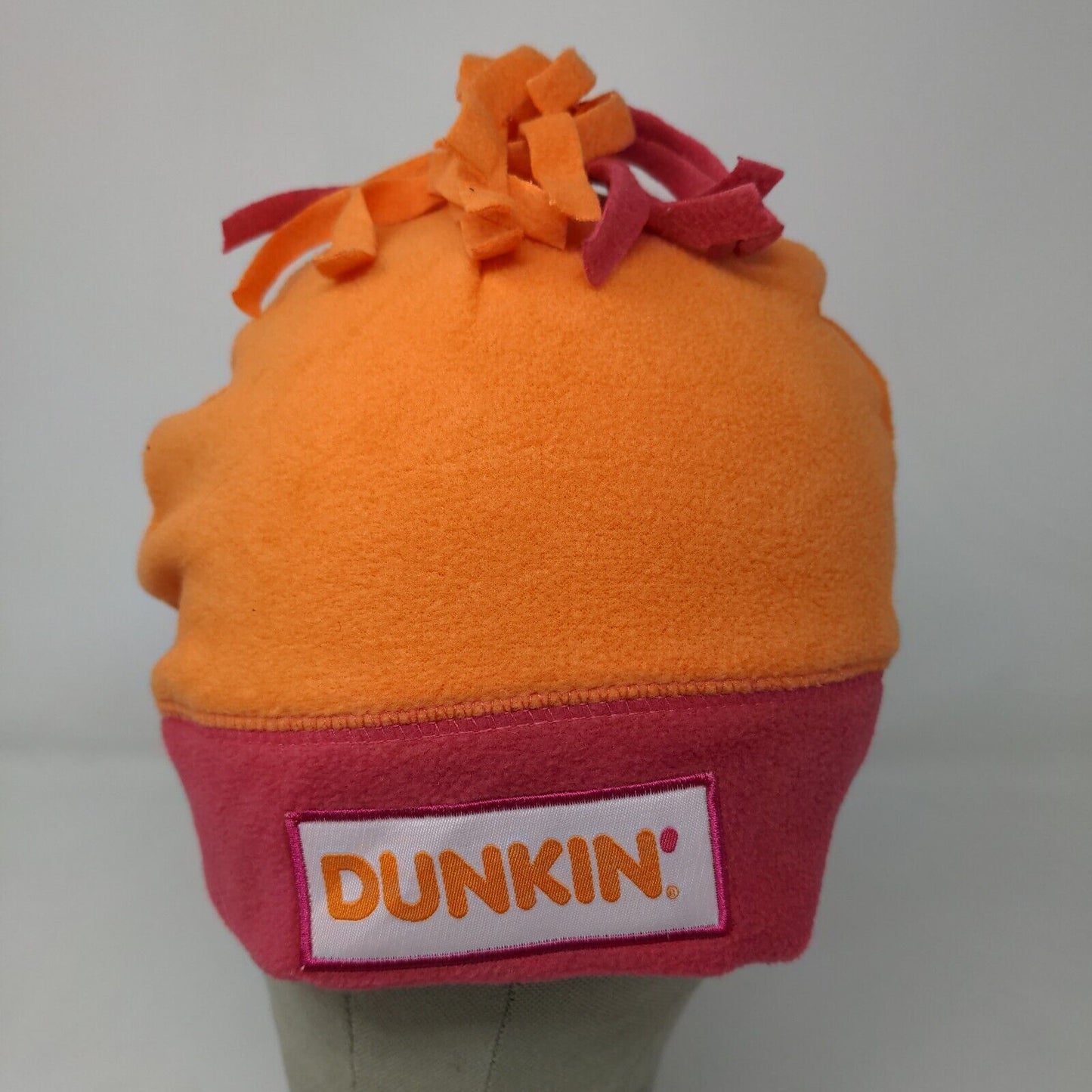Dunkin' Donuts Men's Employee Fleece Beanie Hat Pink Orange Patch Logo