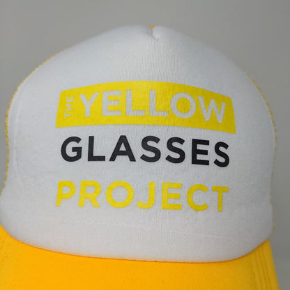 Dollar General Mens Yellow Glasses Project Snapback Mesh Back Hat Yellow White