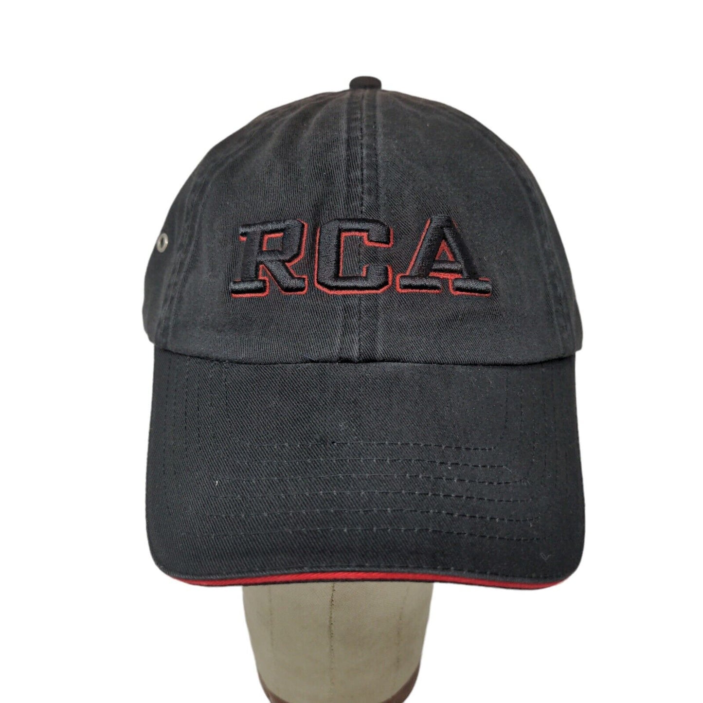 RCA Embroidered Strapback Hat Cap Black Red Accents 100% Cotton