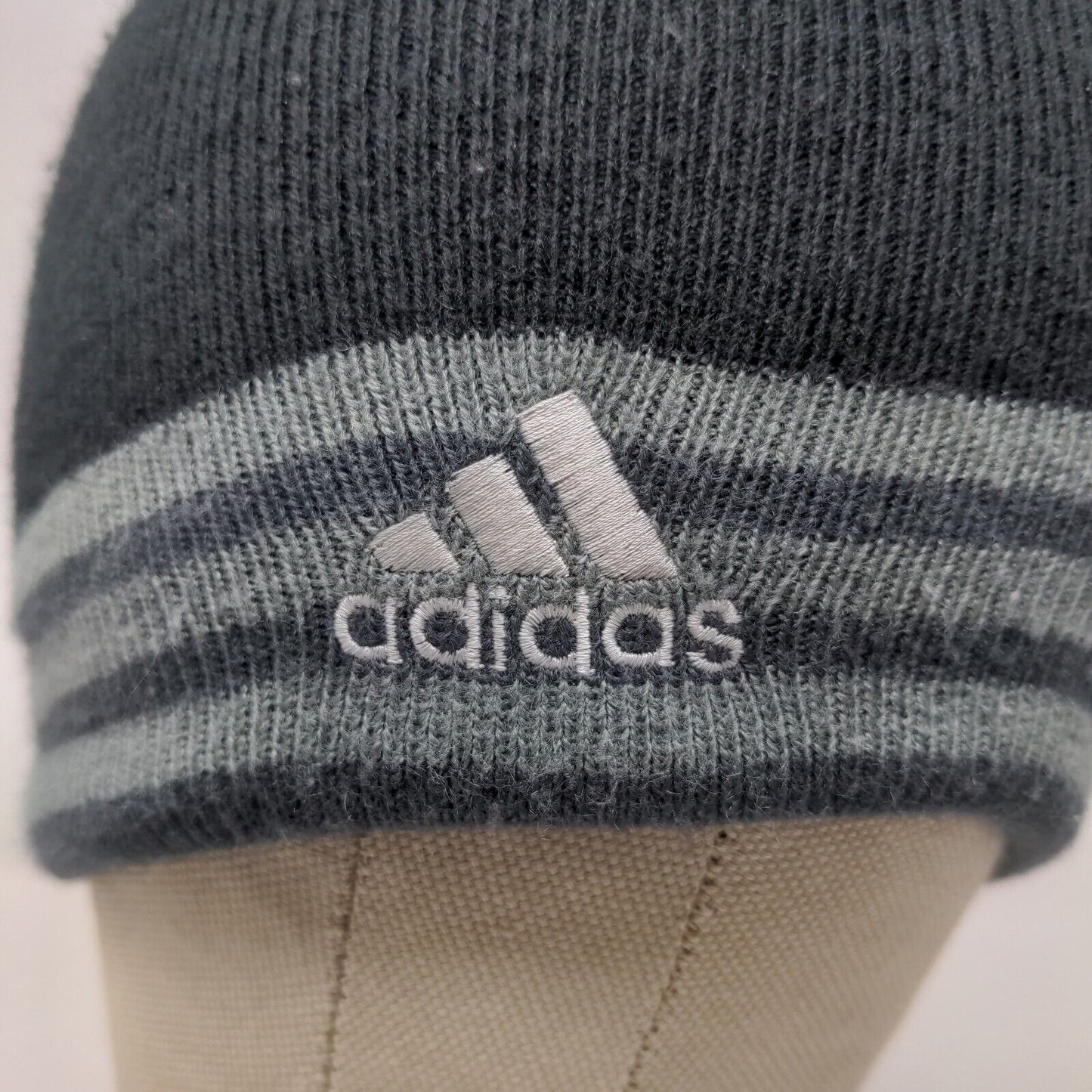 Adidas Climawarm Men's Beanie Hat Cap Black Gray Striped Knit