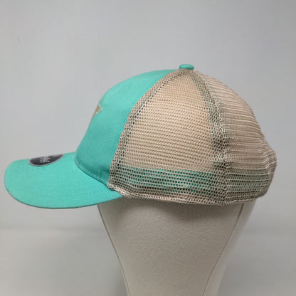 CAT Caterpillar Women's Strapback Mesh Back Hat Blue Green Ponytail Back