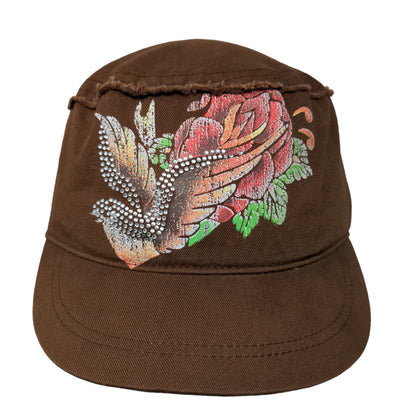 Unbranded Women's Cadet Cap Brown Size OSFA 100% Cotton Rhinestone Bird Logo