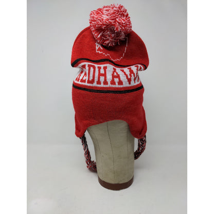 Miami Florida Beanie Hat 100% Acrylic Red & White W/Pom Pom and Strings