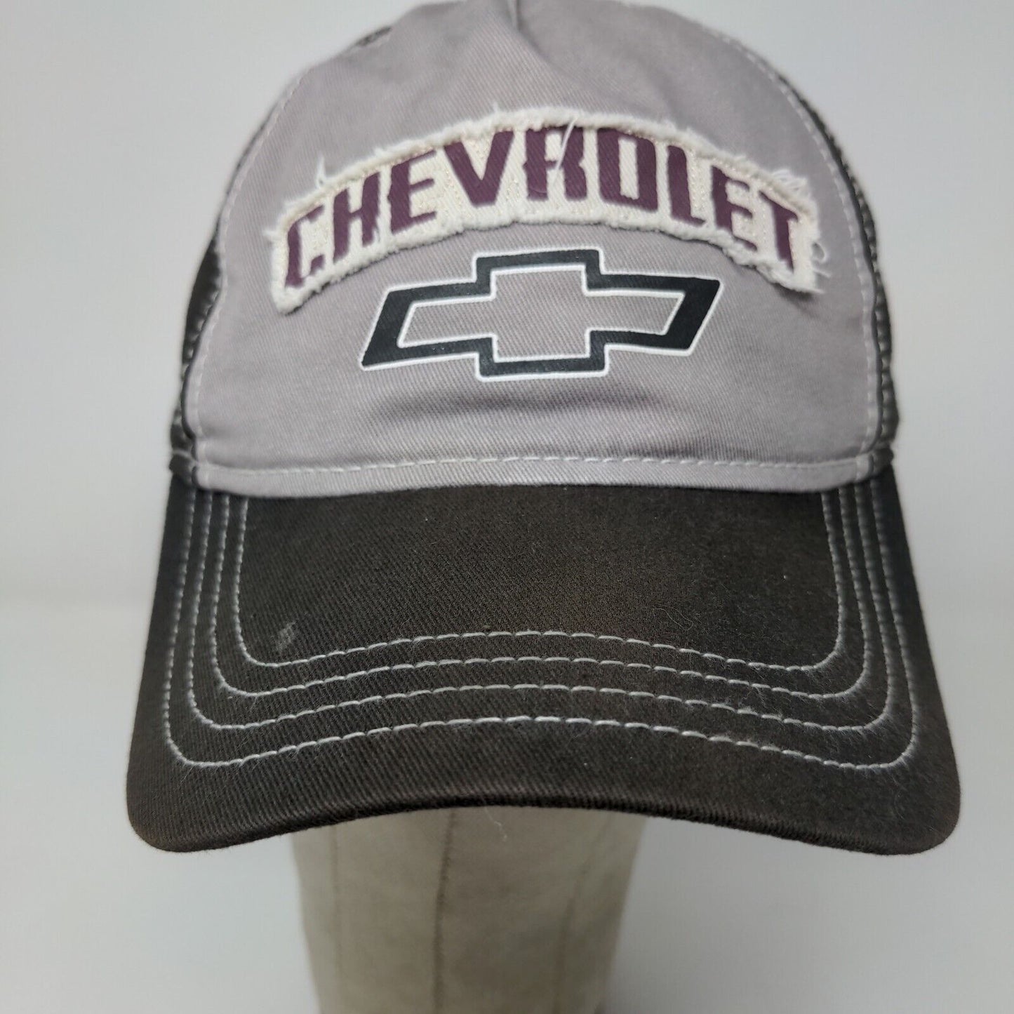 Chevrolet Men's Strapback Hat Gray Black Rough Patch and Graphic Logo