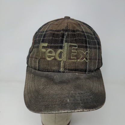 FedEx Mens Slideback Hat Brown Plaid OSFA One Size Embroidered Logo