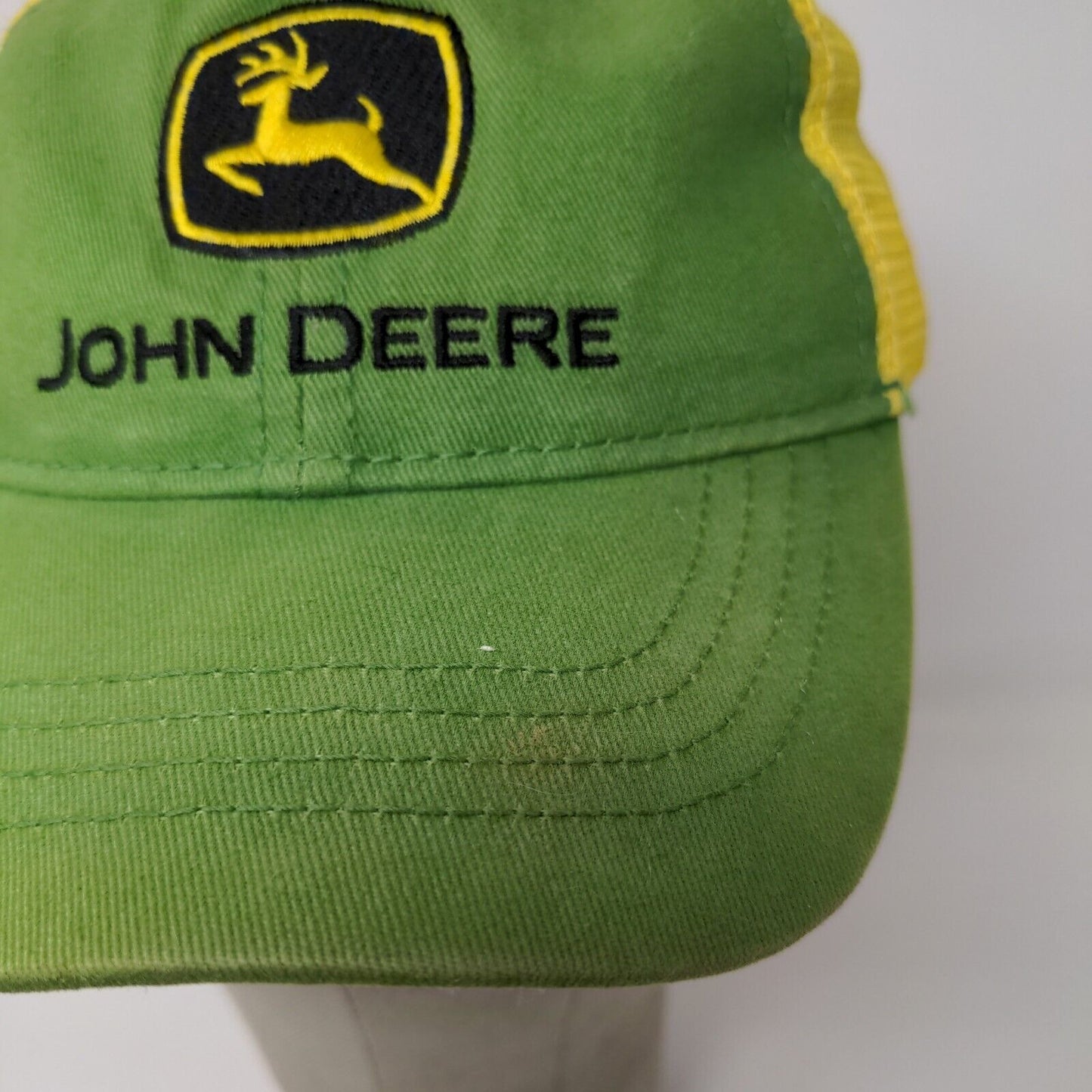 John Deere Toddler Snapback Mesh Back Hat One Size Green Yellow Embroidered Logo