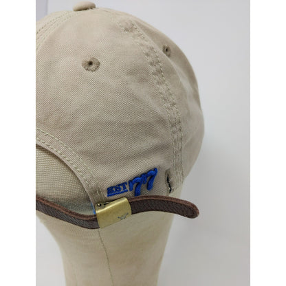 American Eagle AmEagle Slideback Hat One Size Tan Blue Embroidered Text