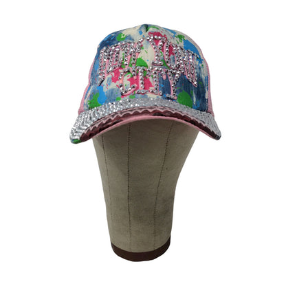 New York City Snapback Hat Pink Bling Shiny Gems Rhinestones Meshback
