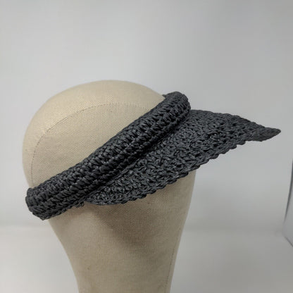 Time & Tru Women's Woven Straw Sun Visor Hat Black One Size Stretch