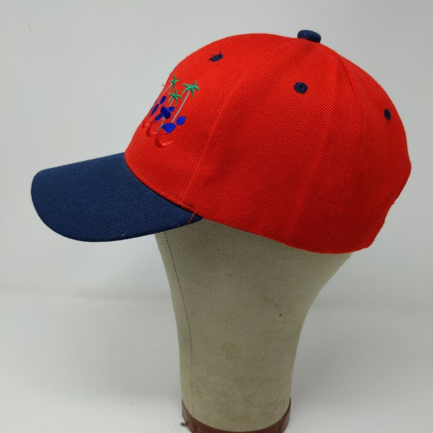 Unbranded Men's Haiti Strapback Hat Blue Red Embroidered Logo