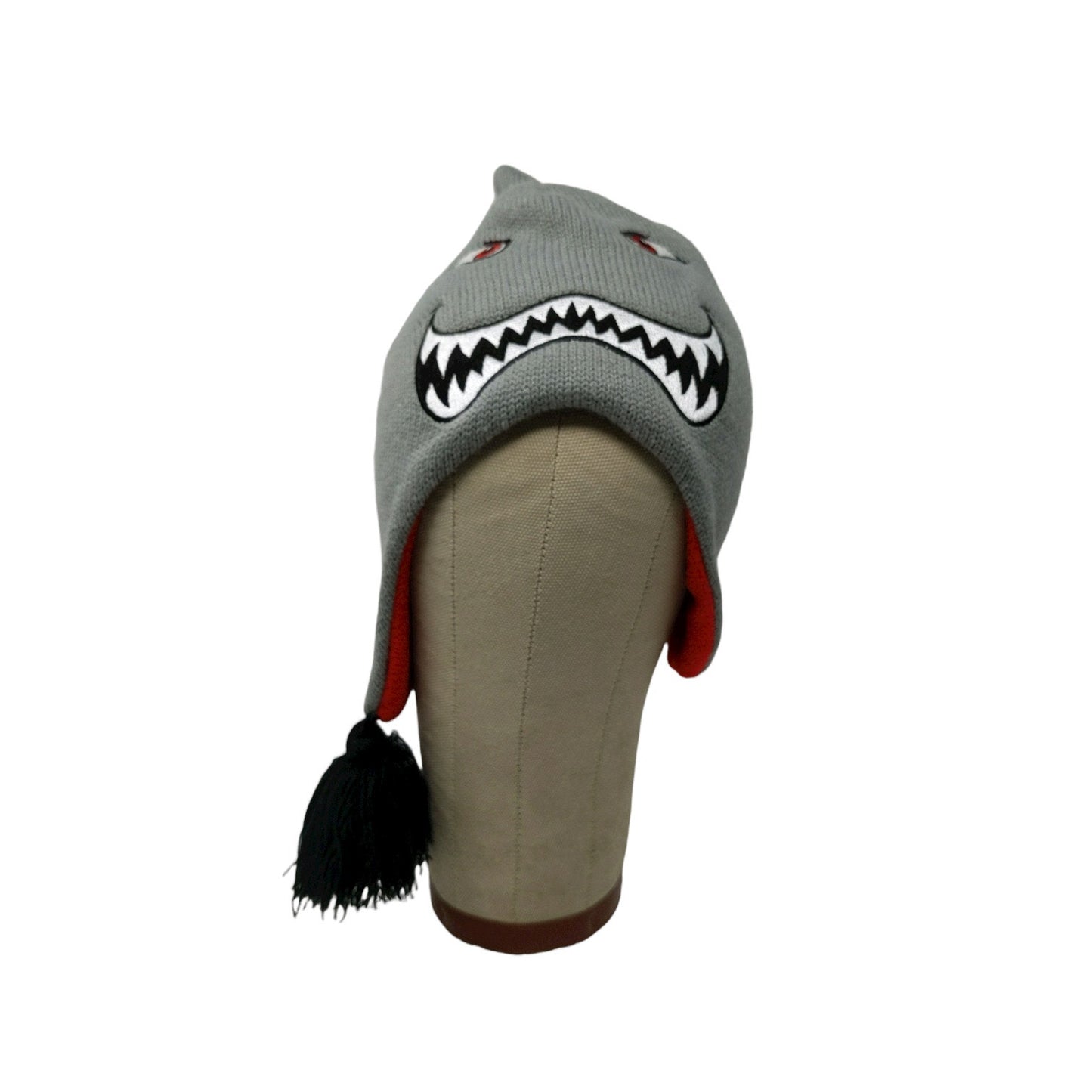 Youth Boys Shark Beanie Trapper Hat Embroidered Decorations Gray SEE DESC