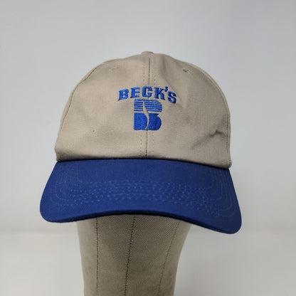 Beck's Seeds Men's Snapback Hat Tan Blue Adjustable Embroidered Logo