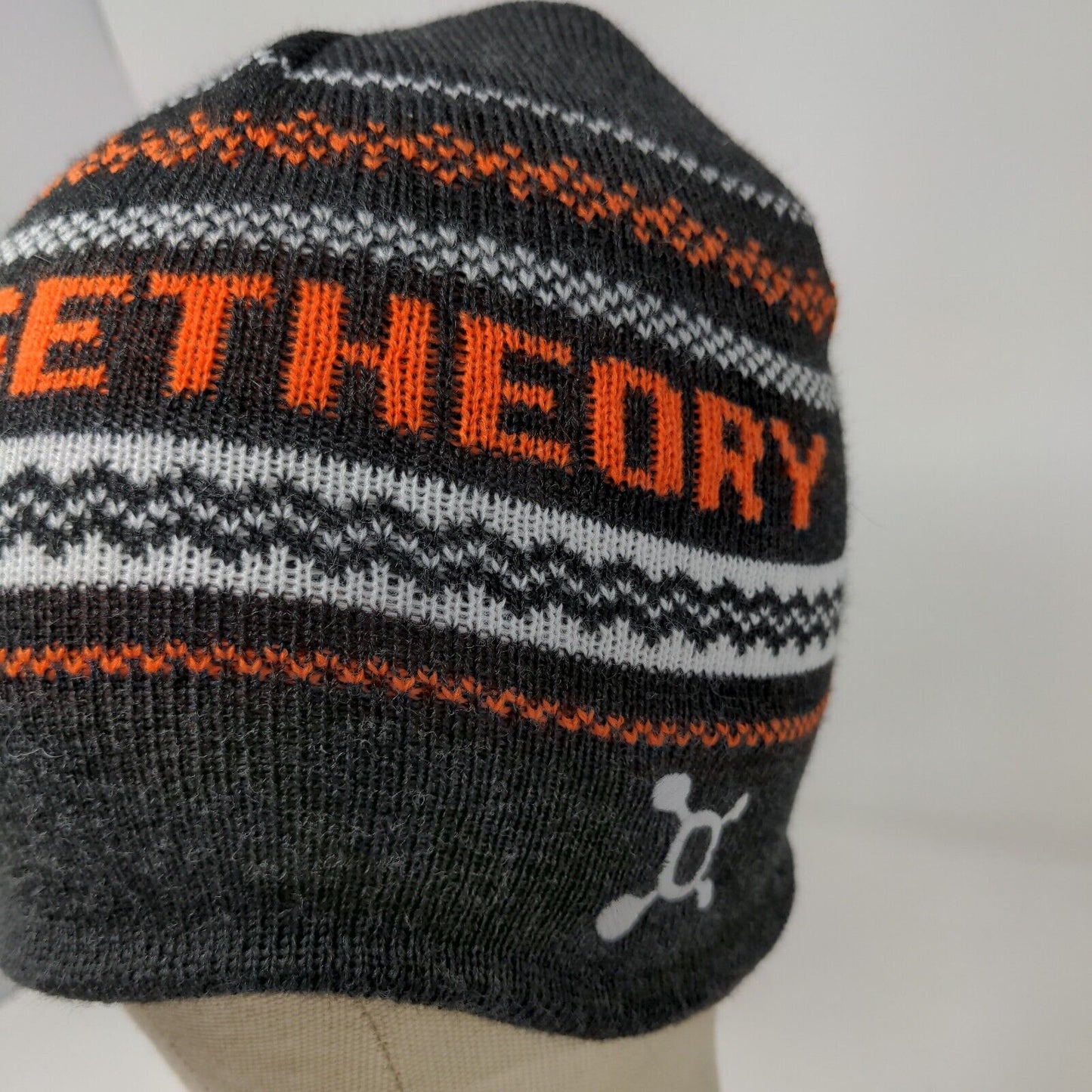 Orange Theory Men's Knit Beanie Hat Gray Fair Isle Striped Acrylic