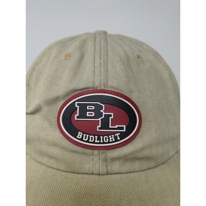 Vintage BL Bud Light Slideback Hat Made in USA OSFA Cap Patch Logo Tan