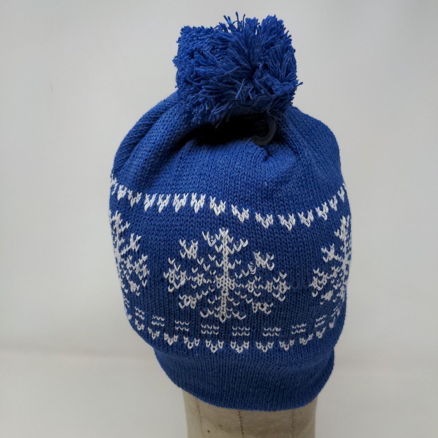 Juncture Women's Knit Beanie Hat Blue Fair Isle Fleece Lined Pom Pom W/Tags