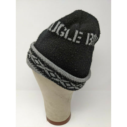 Bugle Boy Beanie Cap Hat Diamond Spell Out Black & Gray Fair Isle Pattern