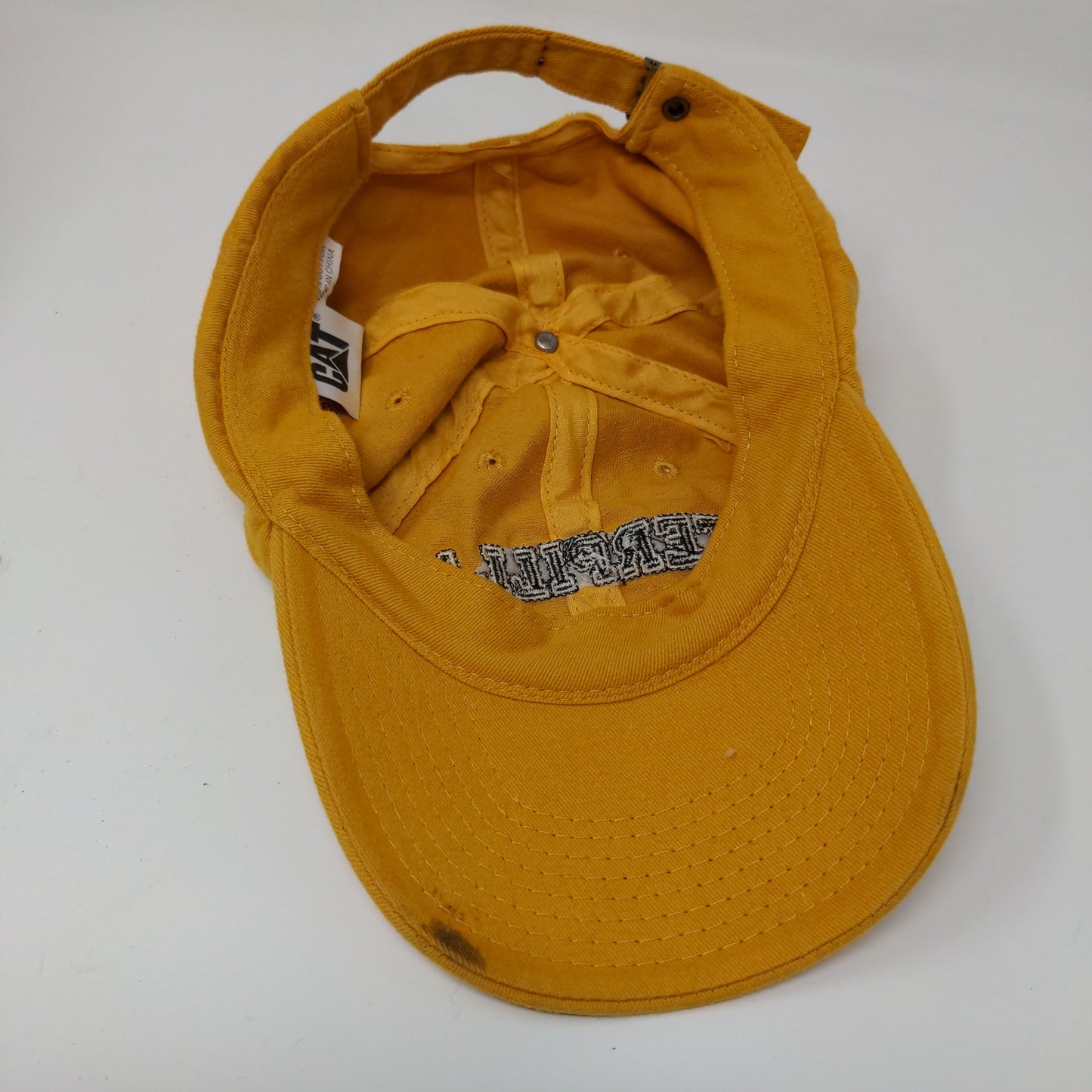 CAT Caterpillar Malaga Slideback Hat Embroidered Spell Out Yellow