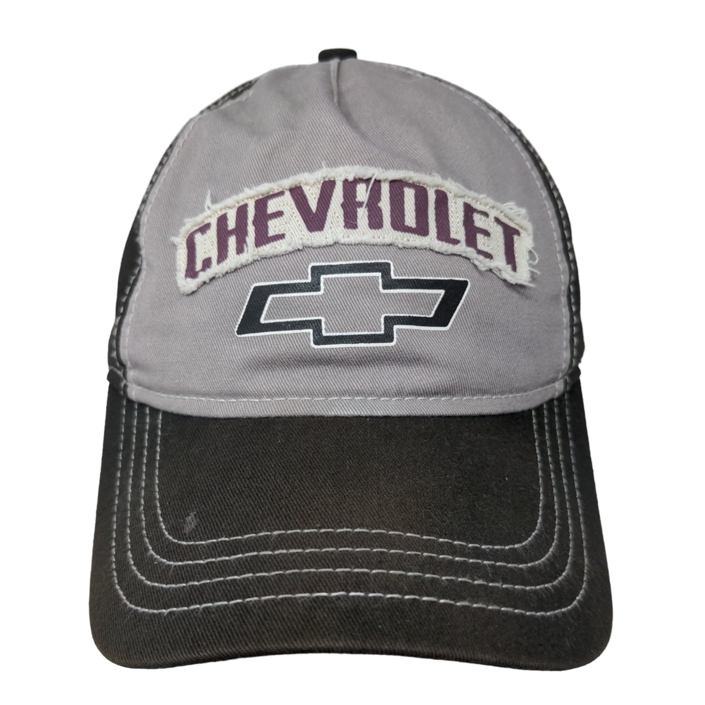 Chevrolet Men's Strapback Hat Gray Black Rough Patch and Graphic Logo