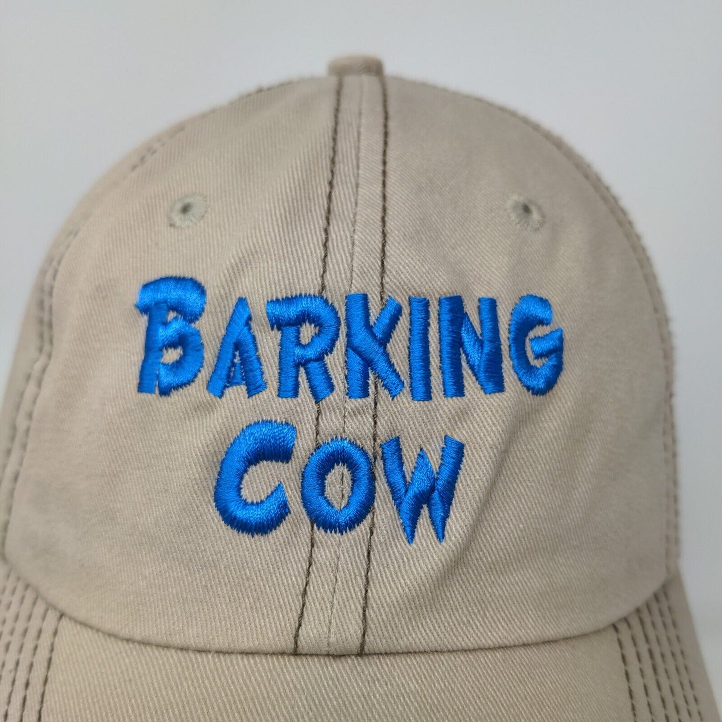 Barking Cow Slideback Hat Beige Tan Adjustable Embroidered Logo