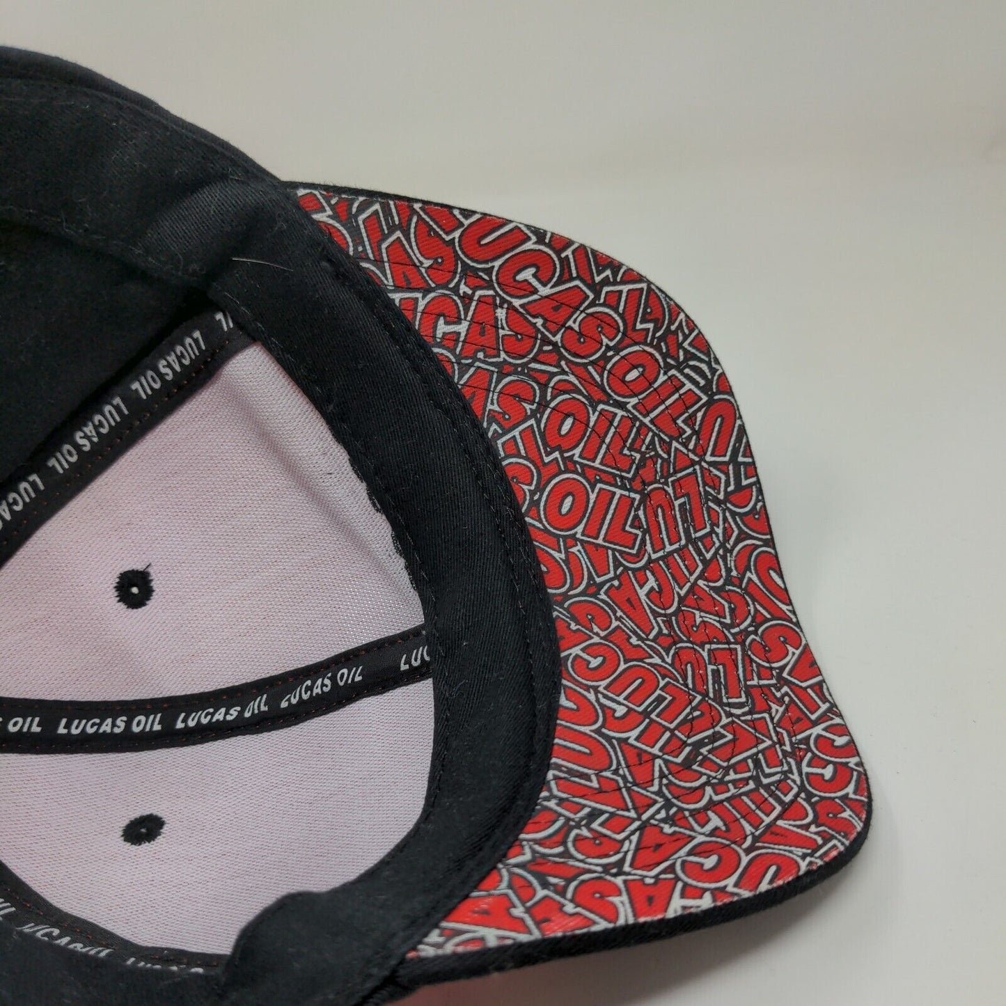 Lucas Oil Men's Snapback Hat Black Red Adjustable Embroidered Logo