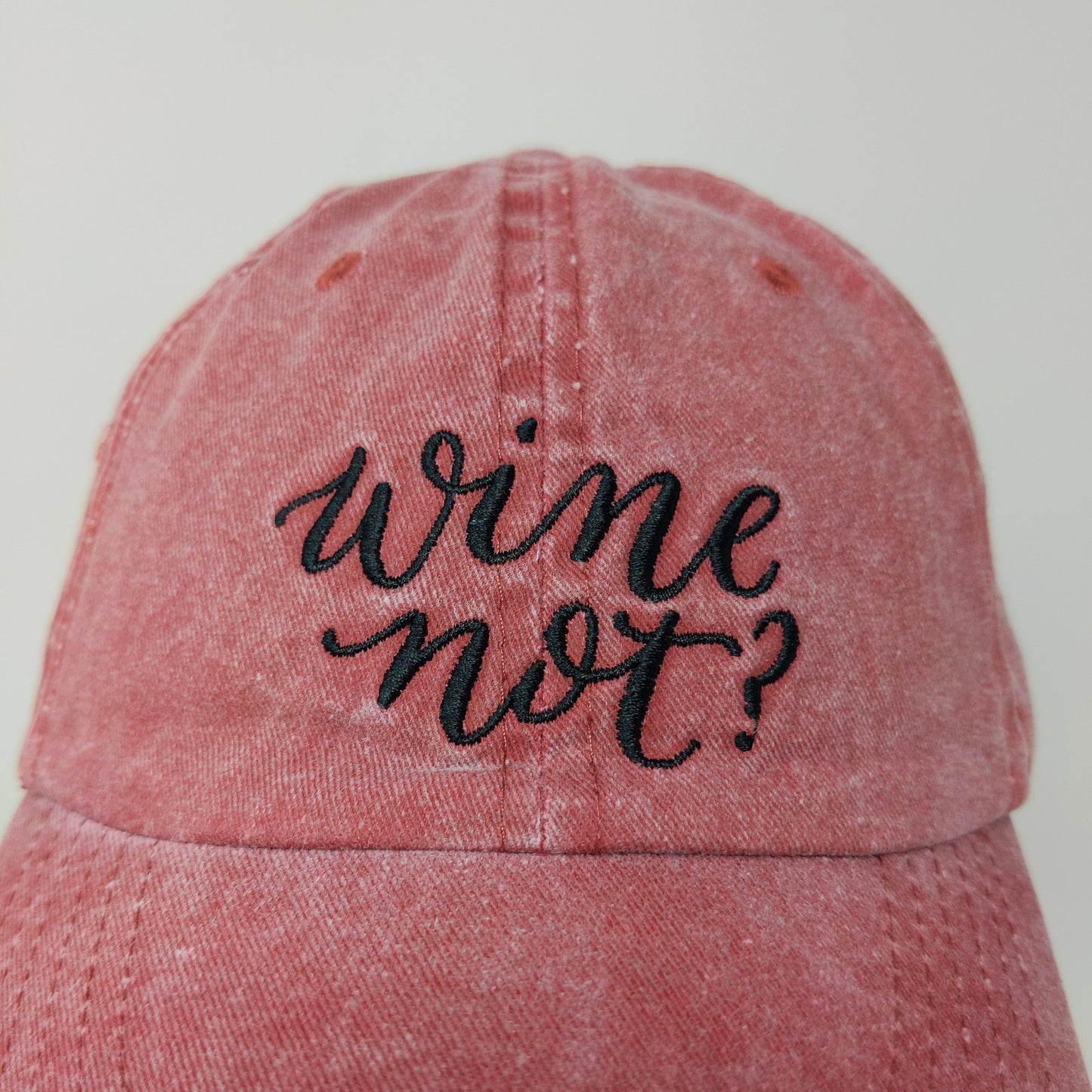 Wine Note? Women's Slideback Hat Red Embroidered Text One Size Cotton