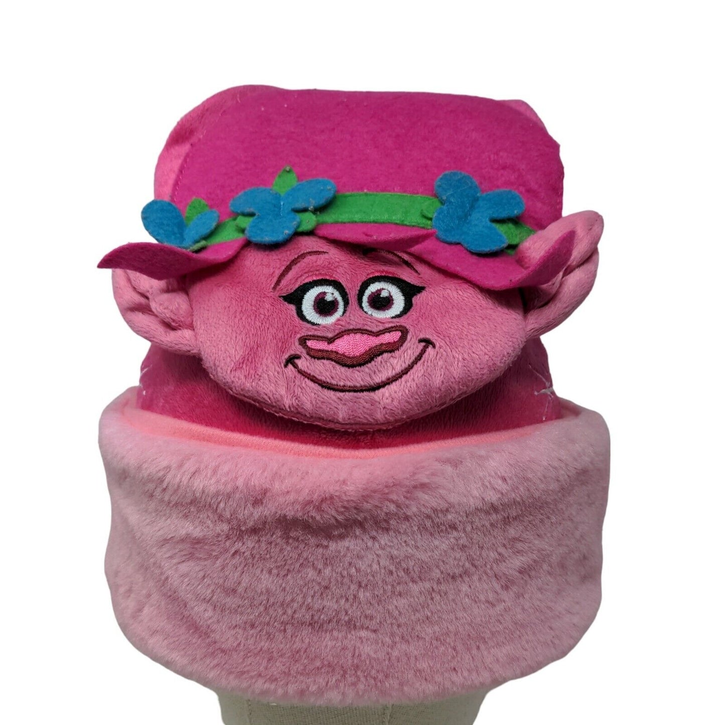 Dreamworks Trolls Girl's Poppy Christmas Cap Hat Pink Vegan Fur Pom Pom