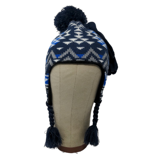 Royal Women's Trapper Beanie Hat Ear Flaps Pom Poms Blue Arrows Warm W/Mittens