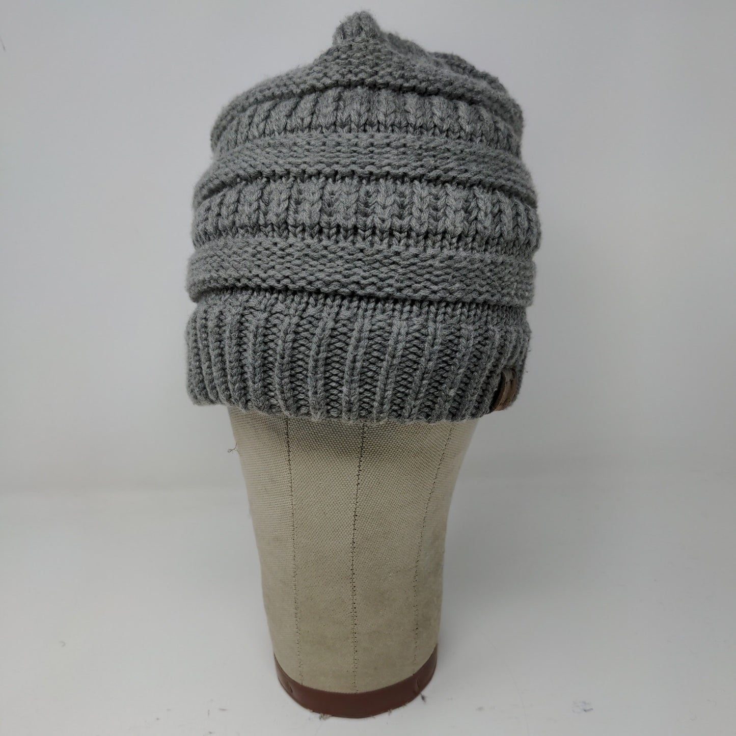 C.C. Exclusives Cable Knit Beanie Hat Gray Patch Logo 100% Acrylic