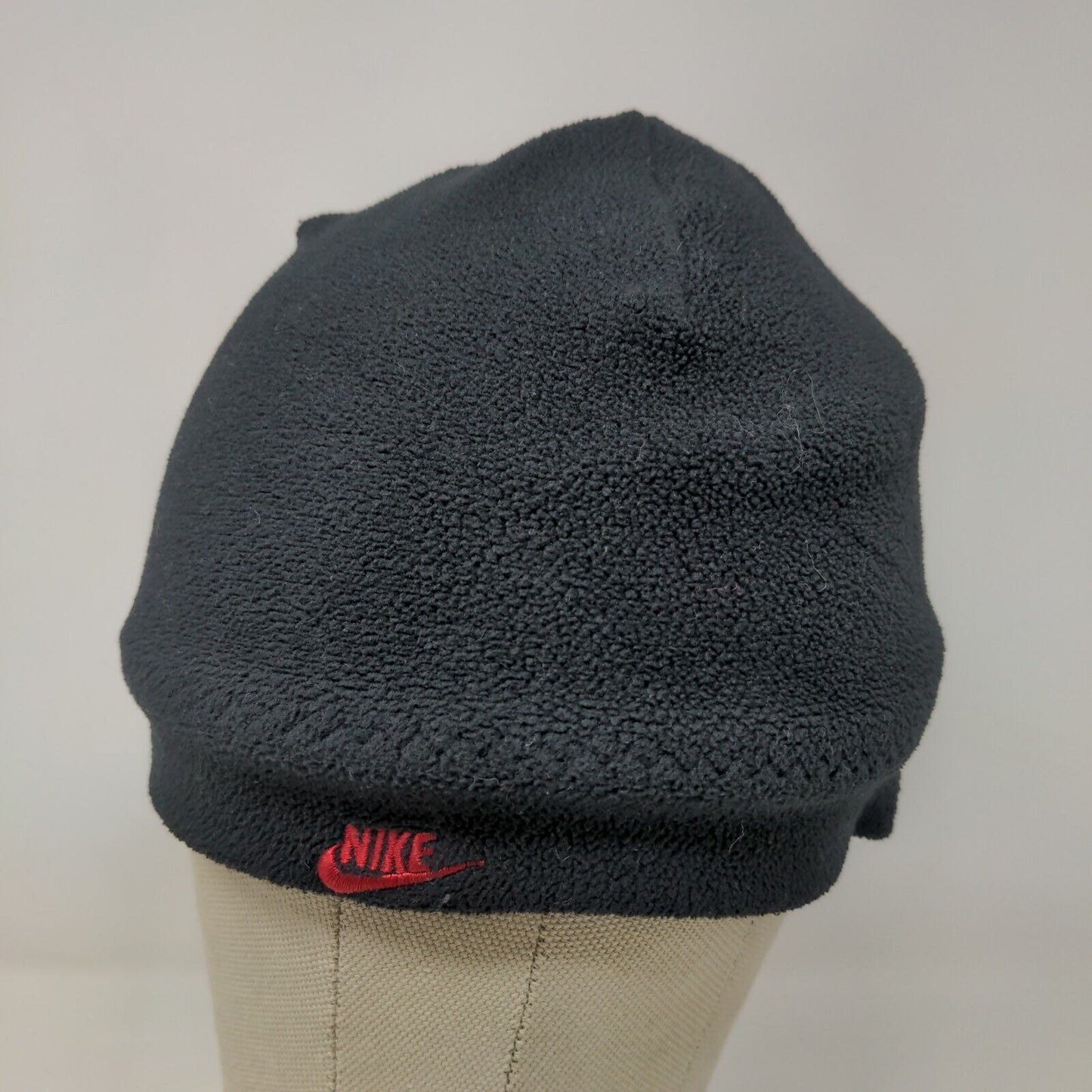 Nike Men's Fleece Knit Beanie Hat Black Striped Embroidered Logo