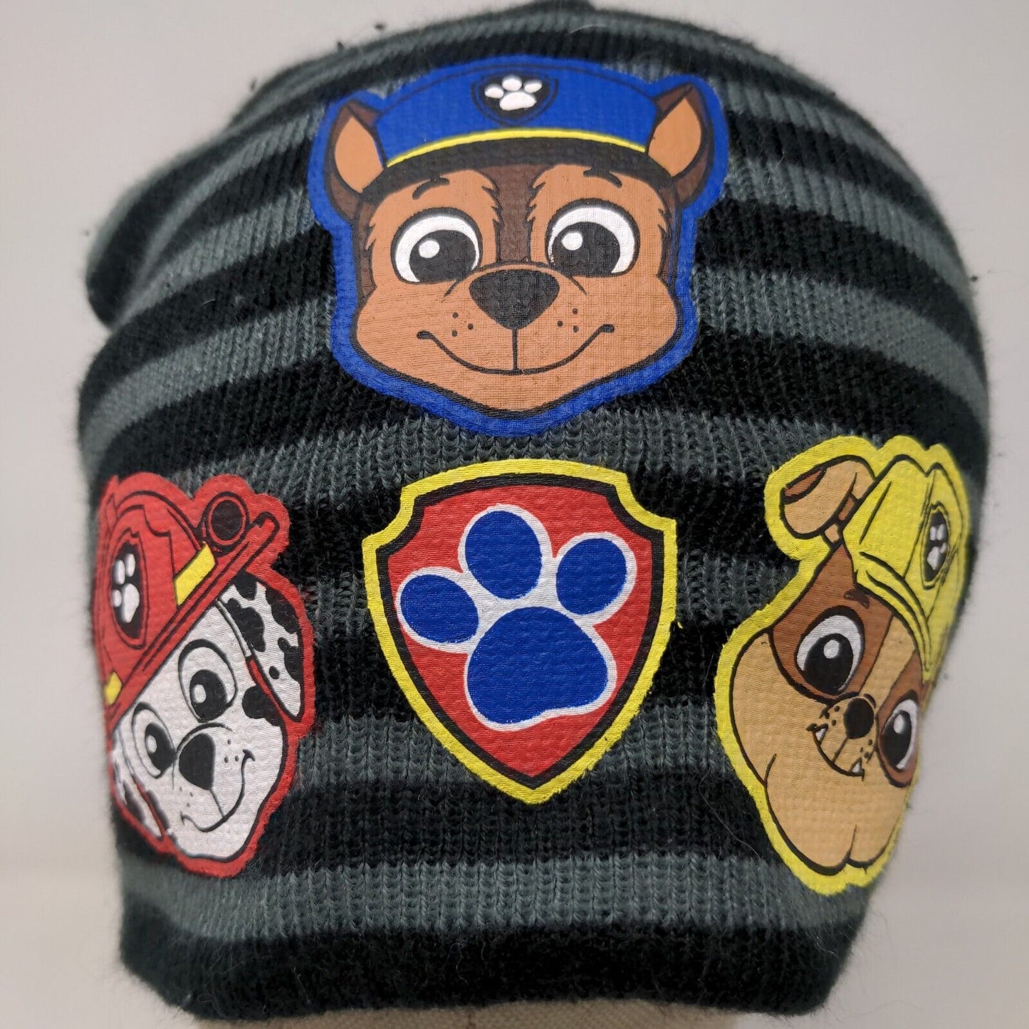 Nickelodeon Boys Paw Patrol Beanie Hat Cap Gray Black OSFM Striped Graphic