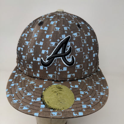 New Era 59Fifty Atlanta Braves Fitted Hat Brown Size 7 3/8 All Over Print Logo