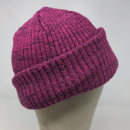 Unbranded Women's Knit Beanie Hat Pink Marled Acrylic Embroidered Logo