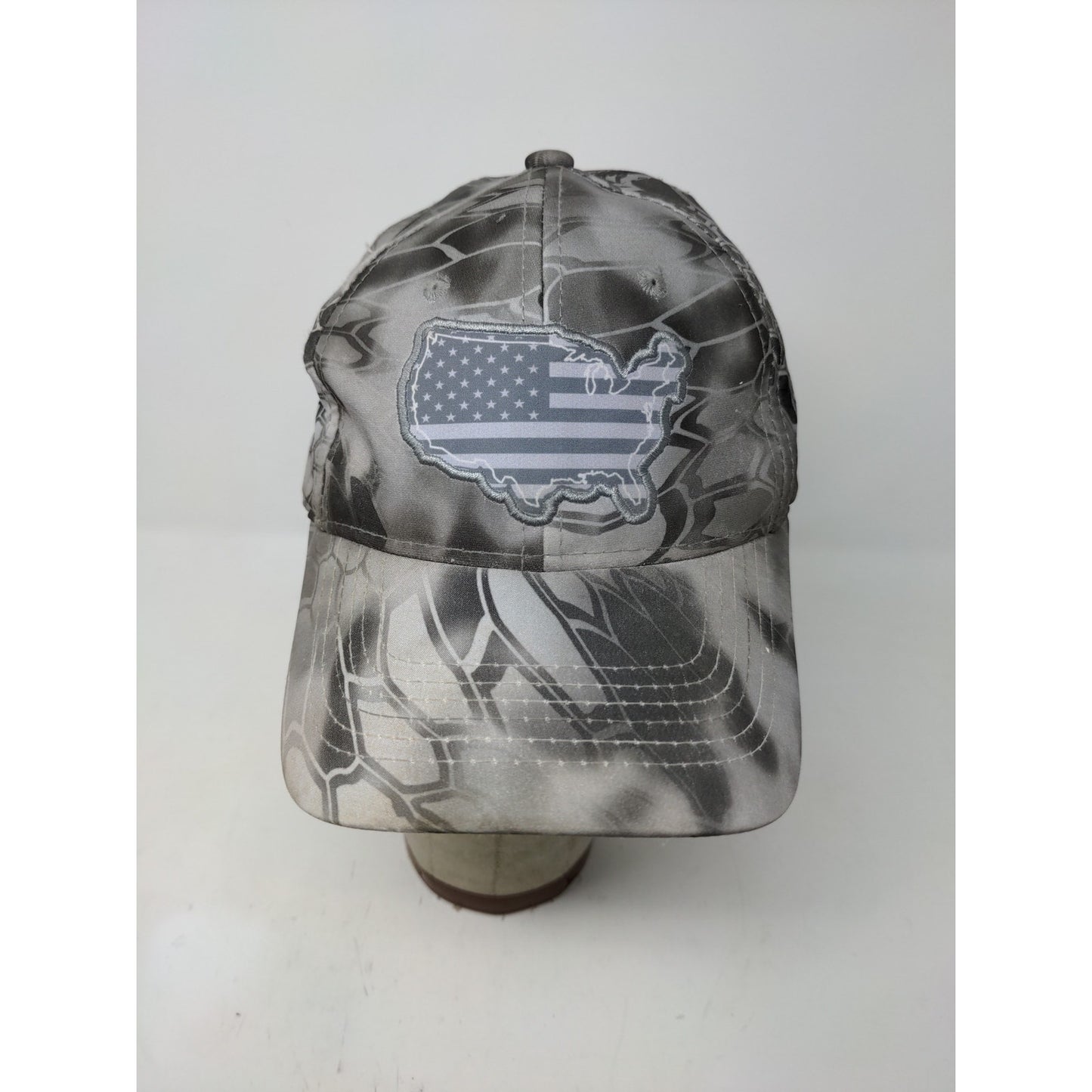 Patriotic Embroidered American Flag Patch Strapback Gray Hat Stains