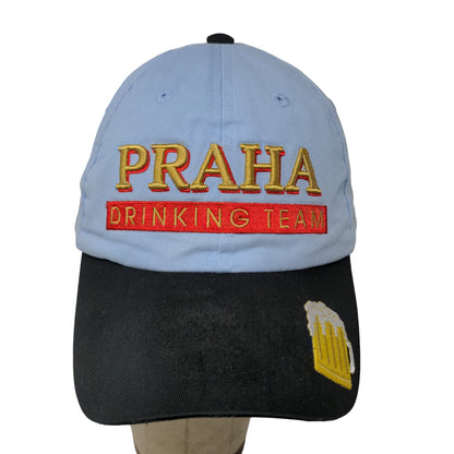 Praha Drinking Tea Men's Strapback Hat Prague Souvenir Embroidered Logo Blue 58