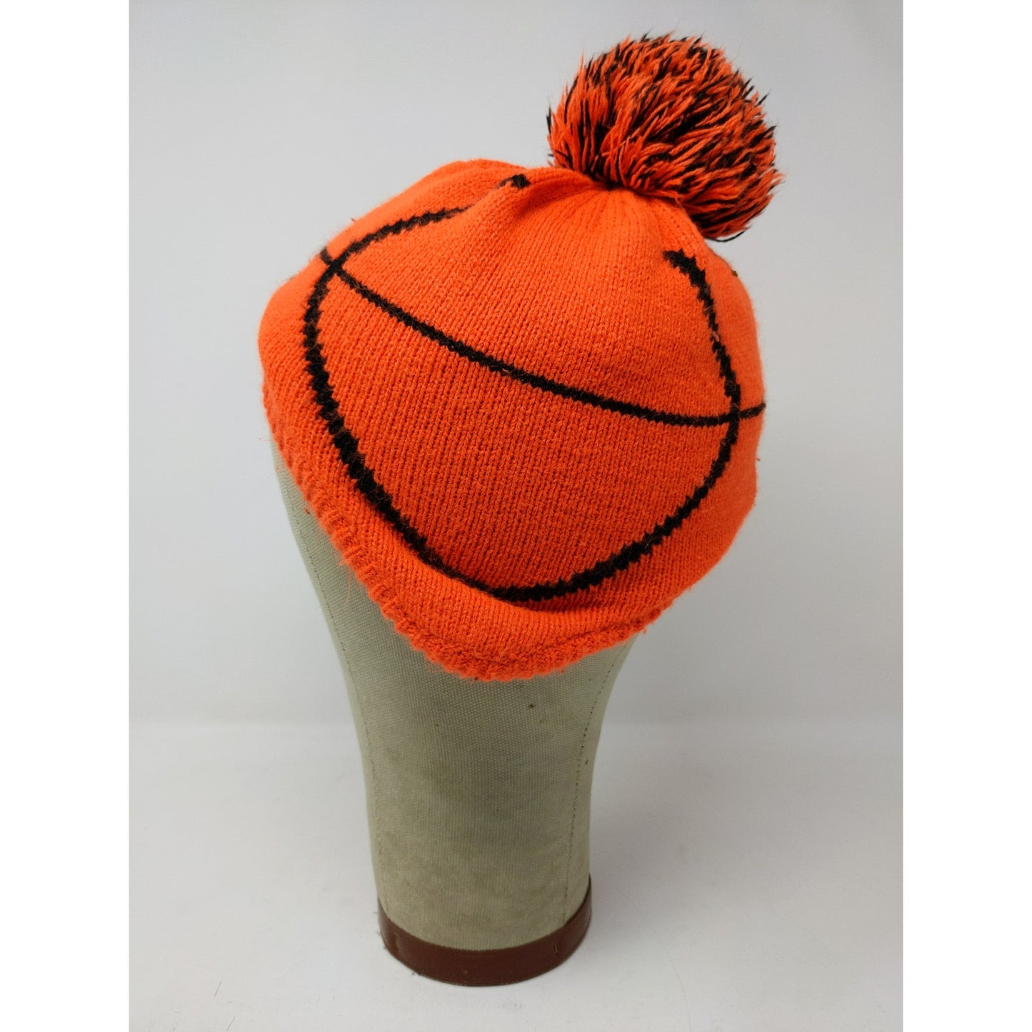 Place 1989 Toddler Beanie Hat Size 2T-3T M/M Orange & Black Basketball Pom Pom