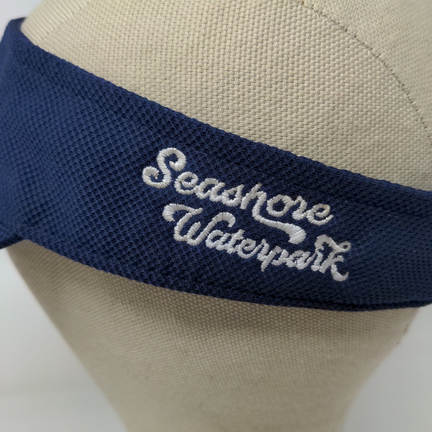 Seashore Waterpark Strapback Sun Visor Hat Blue Embroidered Spell Out