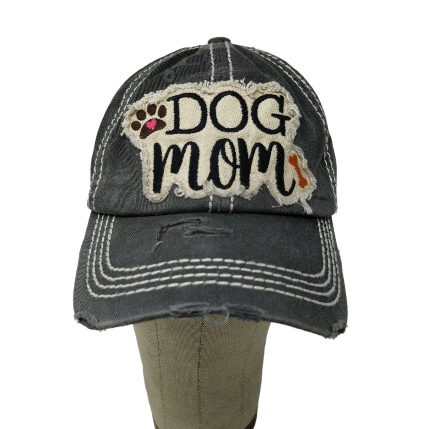 KBETHOS Dog Mom Strapback Hat Distressed Gray Embroidered Patch Logo