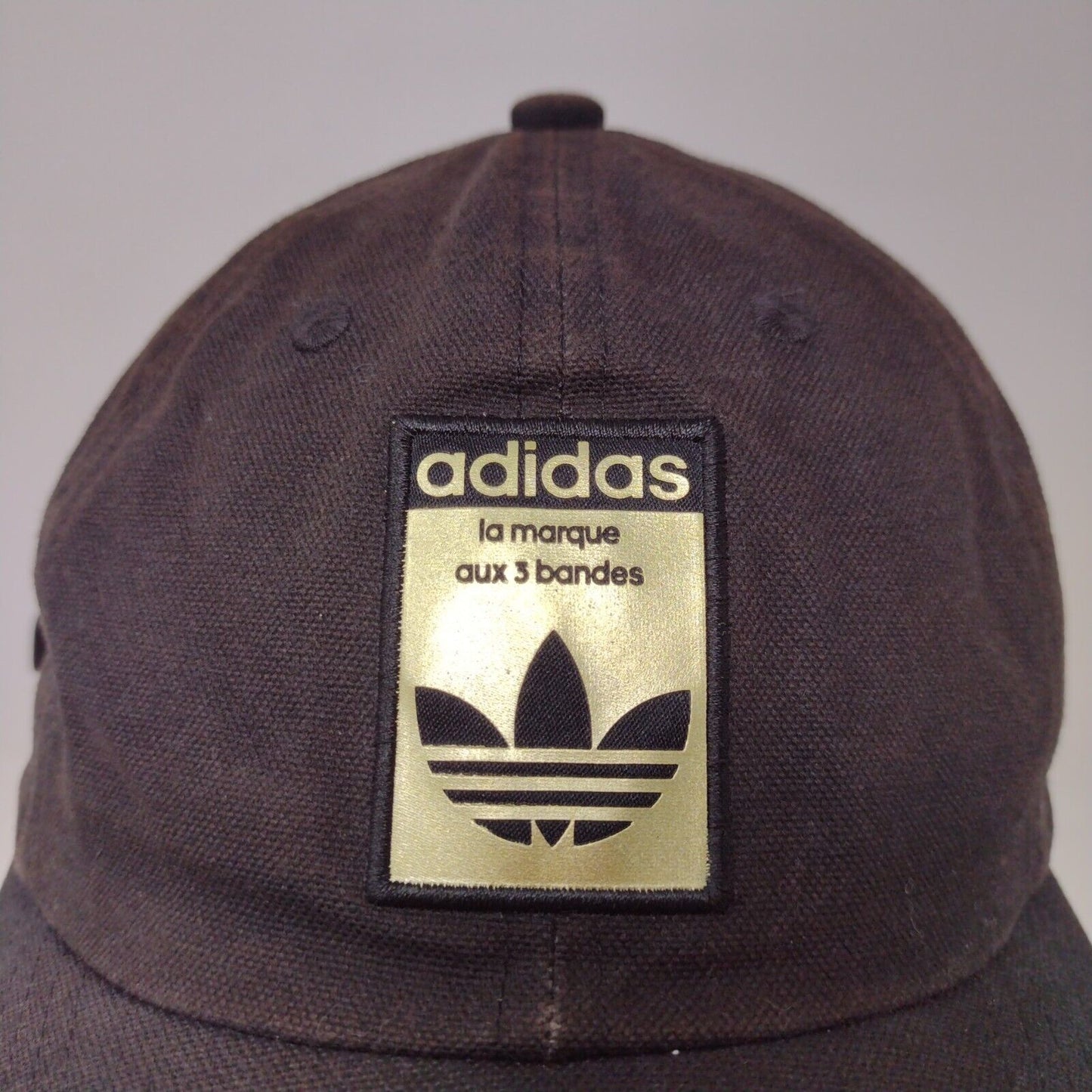 adidas Gold Trefoil Logo Black Slideback Hat Cap Adjustable Embroidered One Size