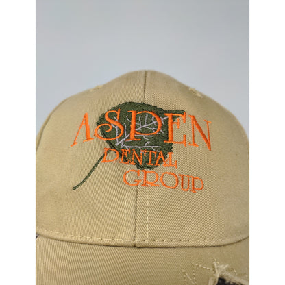 Aspen Dental Distressed Brown/Camo Hat Ripped Hidden Camo OSFM Strapback